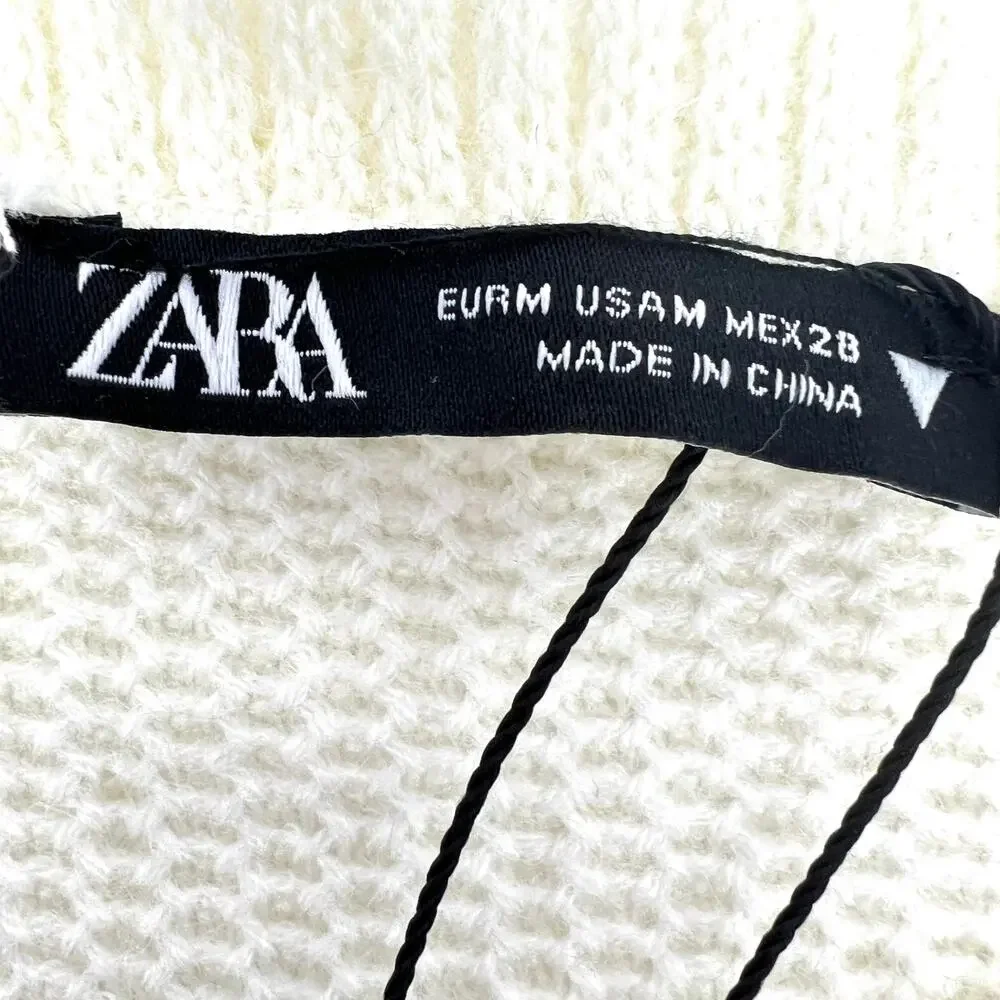 Zara Puff Cut Out Sleeve Crop Top Cream Size M NWOT